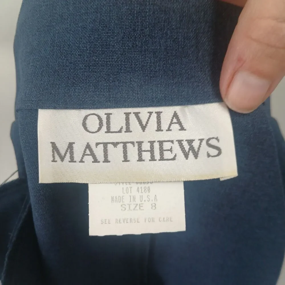 womans vintage olivia matthews size 8 navy blue button front blazer jacket